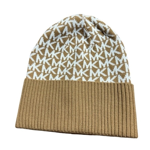 Michael Kors Tan and White Logo Beanie Hat - Picture 1 of 6